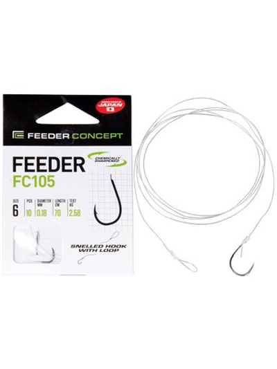 Крючки с поводком FC FEEDER серии FC105 70см, размер 006, 0,18мм (упк.10шт.)