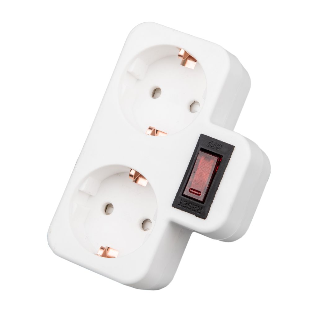 S-GES2-16PB WHITE Разветвитель сетевой с выключателем. с-з. 2 гнезда. 16А. 3500Вт. Белый. ТМ Uniel