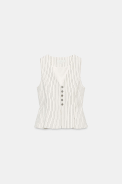 ZARA ЖИЛЕТ В ПОЛОСКУ С БАСКОЙ, ЭКРЮ/ЧЕРНЫЙ
