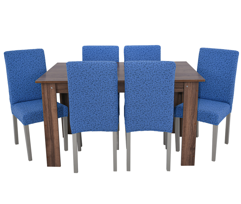 Чехол на стул без оборки Жаккард, цвет Голубой, Набор 6 шт.