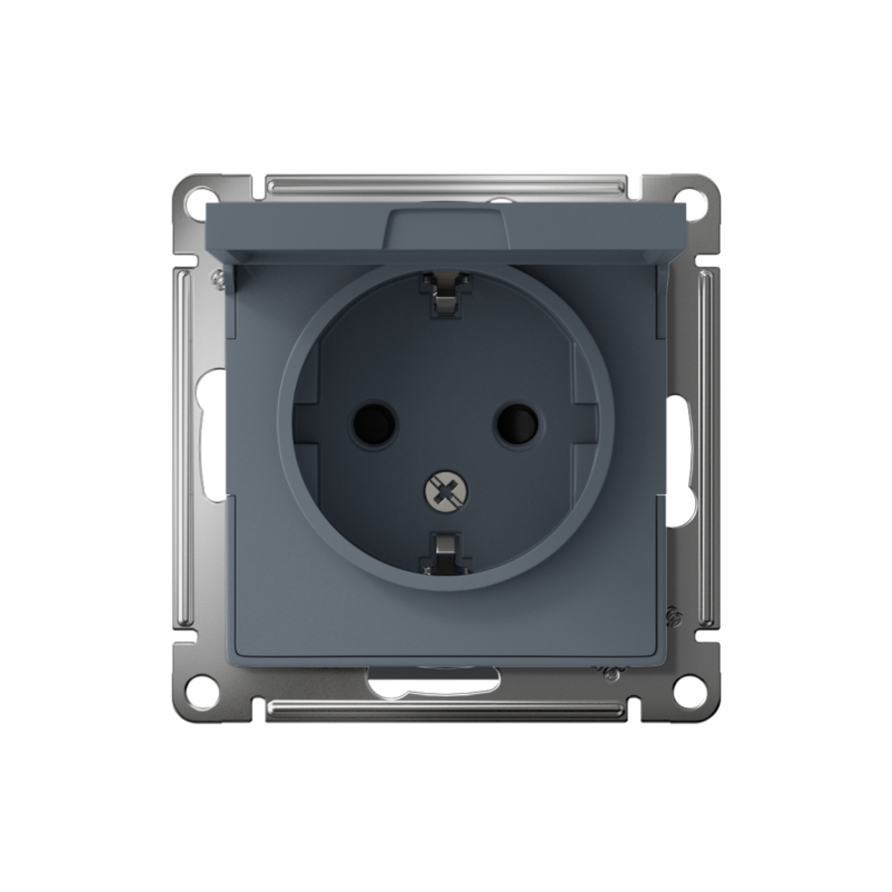 Розетка 1-м СП AtlasDesign 16А IP20 с заземл. защ. шторки с крышкой механизм грифель SE ATN000746