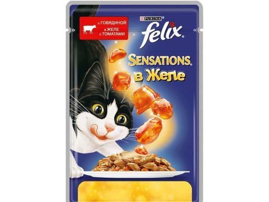 Purina Felix sensations влажный корм в желе с говядиной и томатами 85 гр