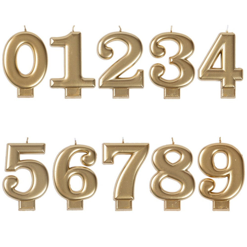 Свечи-цифры на торт в золотом цвете 8 см