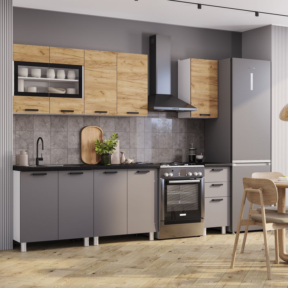 Кухня 2000 Крафт тип 2 (столешка 800+400+400 чёрный янтарь)