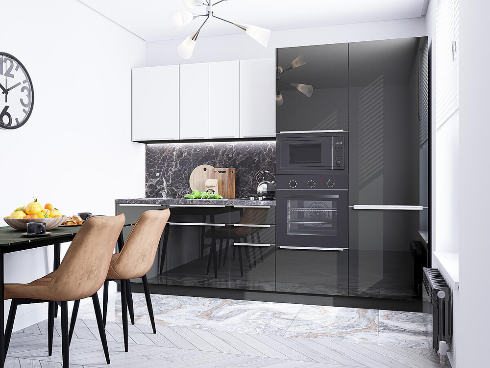 Прямая модульная кухня Фьюжн-07 Silky White/Anthracite - Graphite 2140*2700*600