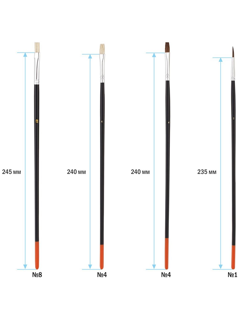 Набор кистей 15шт. пони, щетина, плоские, круглые (SB-3298)