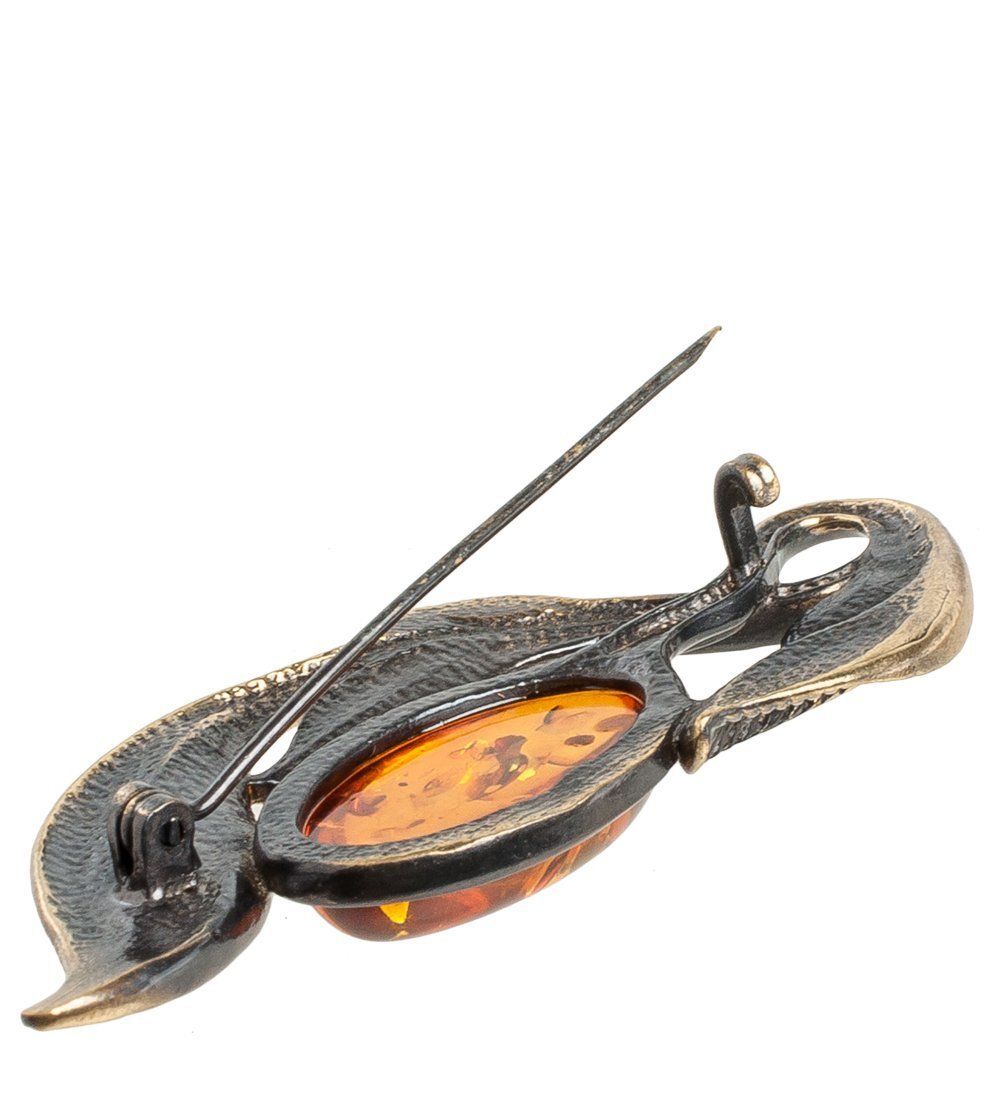 AM- 904 Брошь «Ива» (латунь, янтарь)