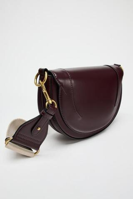 ZARA СУМКА С ПЛЕЧЕВЫМ РЕМНЕМ И КОНТРАСТНОЙ СТРОЧКОЙ, БОРДОВО-КРАСНЫЙ