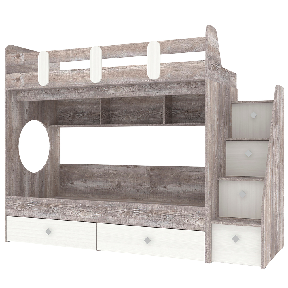 Двухъярусная кровать КарИВи Фортуна-2 Бетон Белое Дерево