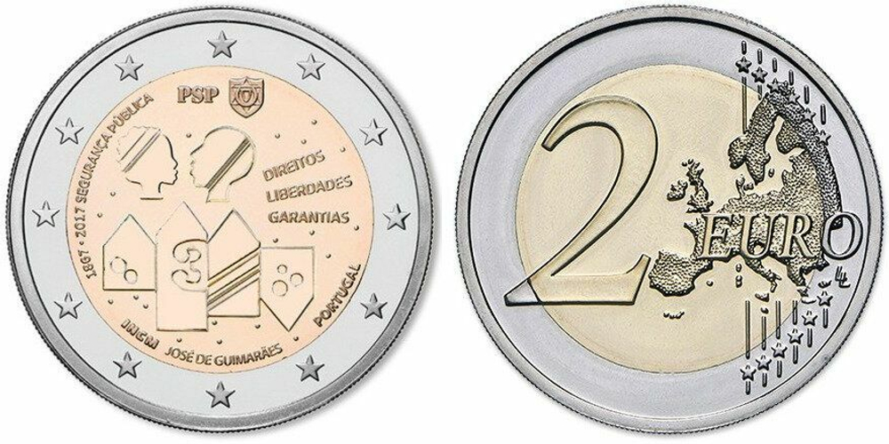 Португалия 2 евро, 2017 150 лет Полиции общественной безопасности UNC