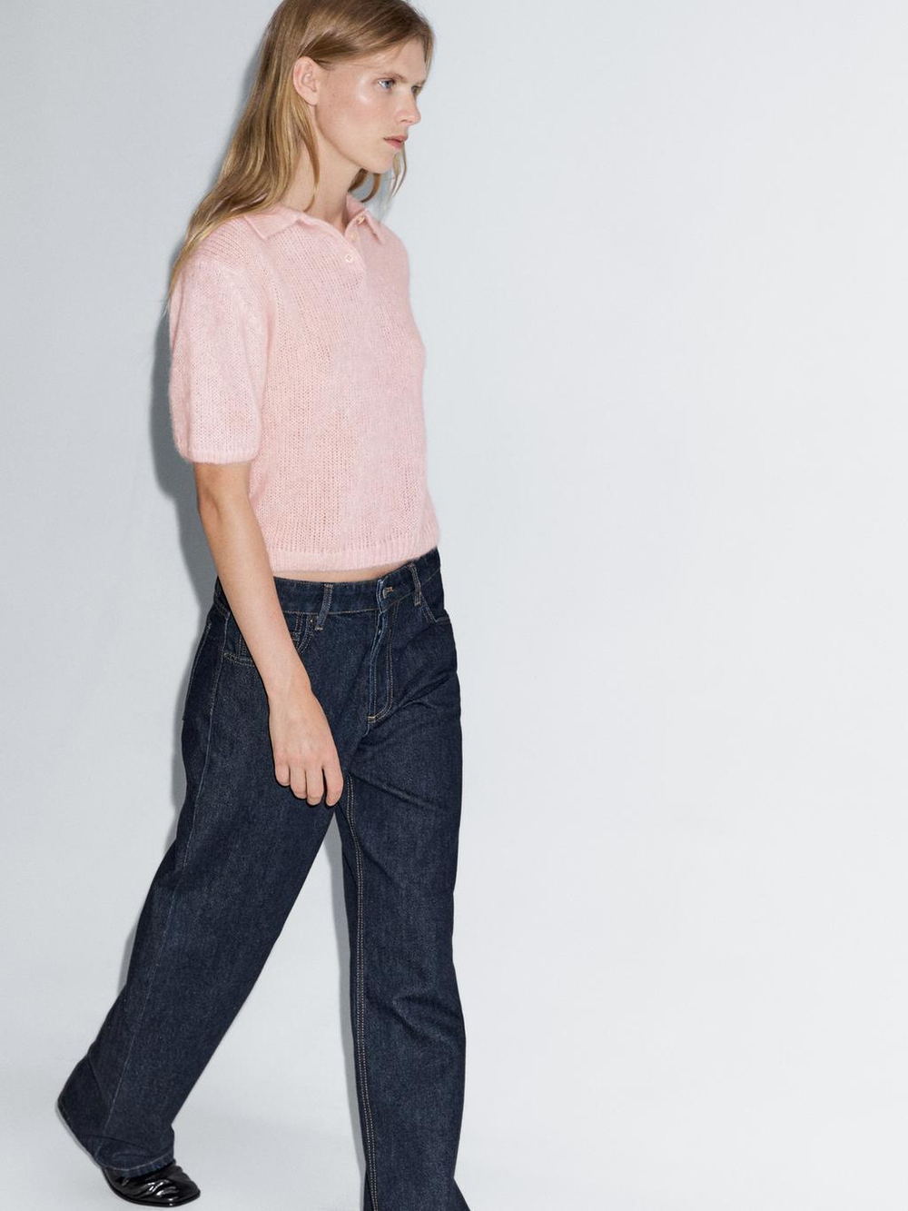 Massimo Dutti Трикотажный свитер из смесовой альпаки, светло-розовый