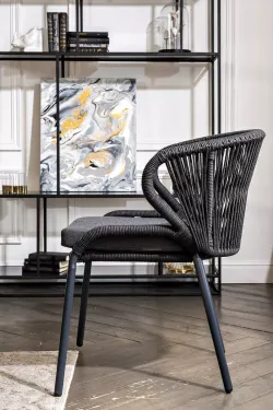 "Венето" обеденная группа на 4 персоны со стульями "Милан", каркас темно-серый, роуп темно-серый