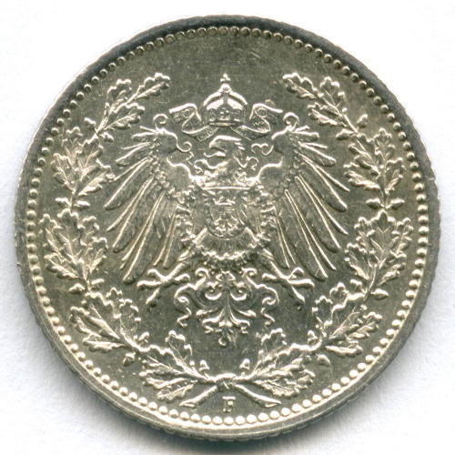 1/2 марки 1915 (F) Германия XF-AU