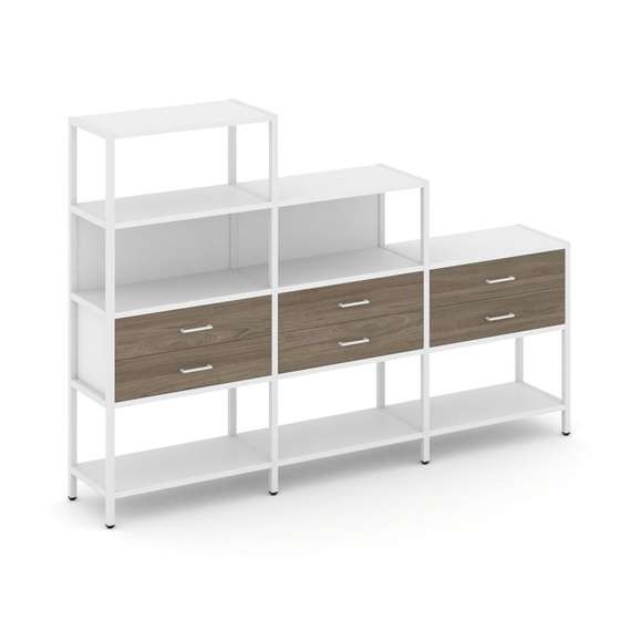 Shelf System Трехсекционный стеллаж четырех/трех/двухярусный с ящиками SN.STM-431 Белый/Вяз Благород
