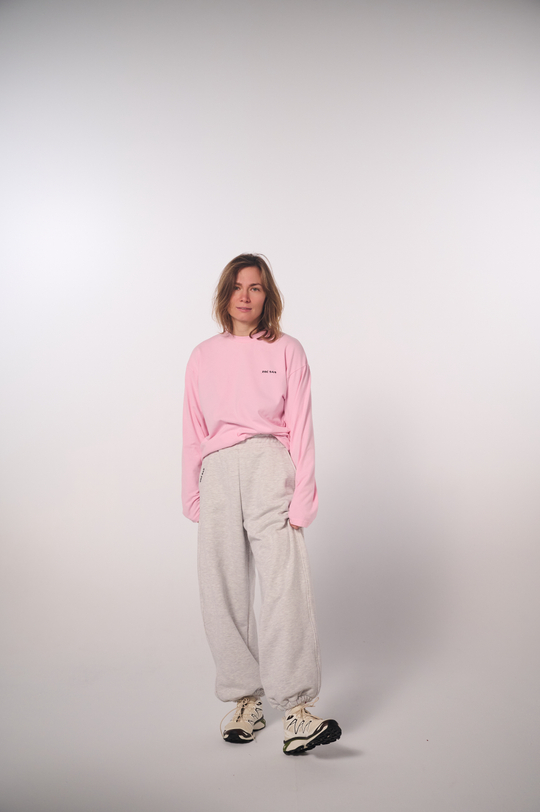 Брюки-бананы из светло-серого футера меланж, без начеса