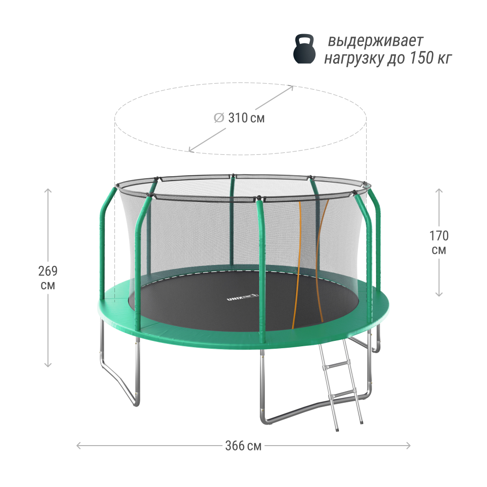 Батут UNIX Line SUPREME BASIC 12 ft (green)