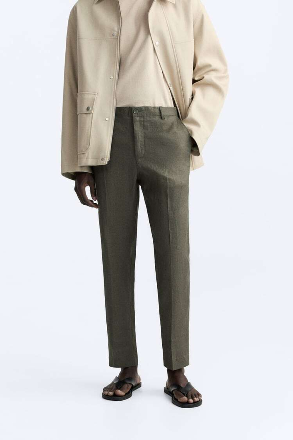 ZARA БРЮКИ ИЗ 100% ЛЬНА, ХАКИ