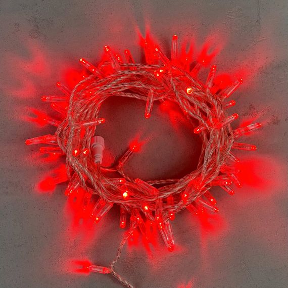 Светодиодная гирлянда с колпачком 100 красных LED ламп 10 м., 24В., прозрачный провод ПВХ, IP65, LTC (PST100CAP-10-1R)