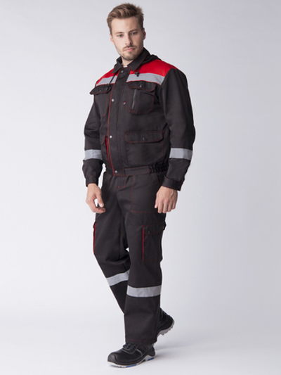 Костюм ТИТАН СОП с капюшоном (тк.Смесовая,210) п/к, черный/красный (48-50 р.170-176)