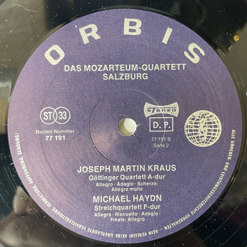 Винтажная виниловая пластинка LP Mozarteum Quartet Salzburg, W. A. Mozart Моцарт, J. M. Kraus Краус, M. Haydn Гайдн, Das Mozarteum Quartett Salzburg ( Германия 1976)