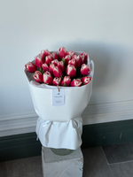 Букет из 25-ти красно-белых тюльпанов