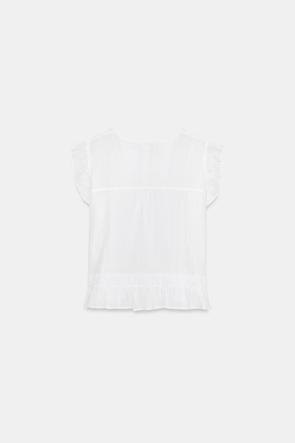 ZARA БЛУЗА С ВОЛАНАМИ И КРУЖЕВОМ, БЕЛЫЙ