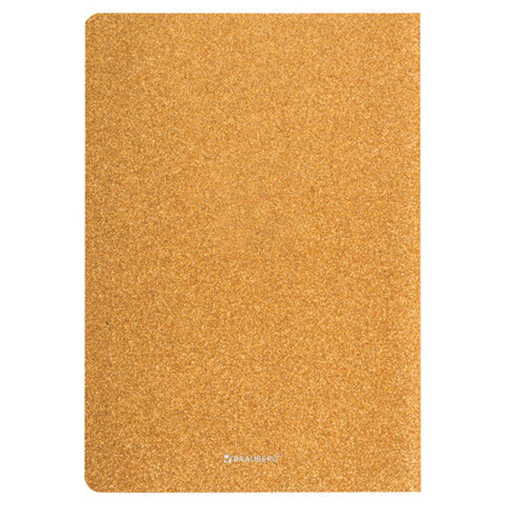 Тетрадь 48 л. в клетку обложка кожзам с блестками, сшивка, A5 (147х210мм), ЗОЛОТОЙ, BRAUBERG SPARKLE, 403851