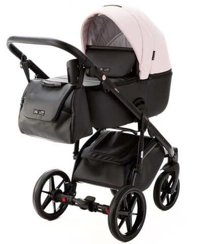 Детская коляска Adamex Nola Deluxe 2 в 1 N-SD102 (РОЗОВ.ПУДРА КОЖА + ЧЕРН.КОЖА)