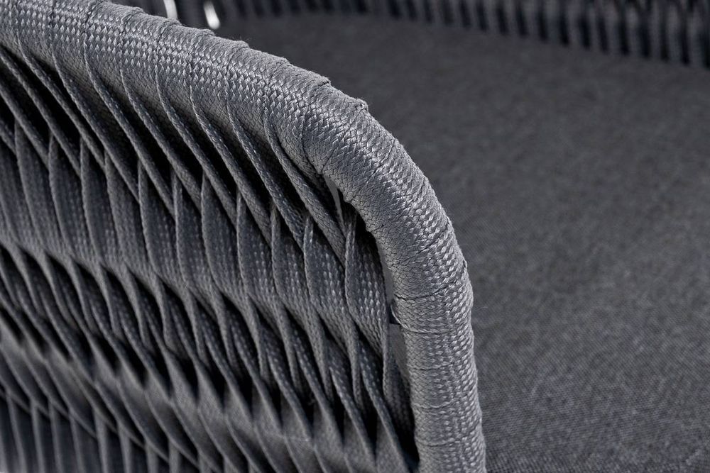 "Бордо" стул барный плетеный из роупа (колос), каркас из стали серый (RAL7022) муар, роуп серый 15мм, ткань темно-серая 027