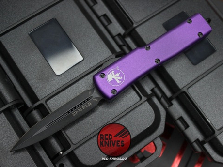 Нож Microtech UTX-70 A+++ Purple D/E BLACK - черный клинок / фурнитура, рукоять фиолет