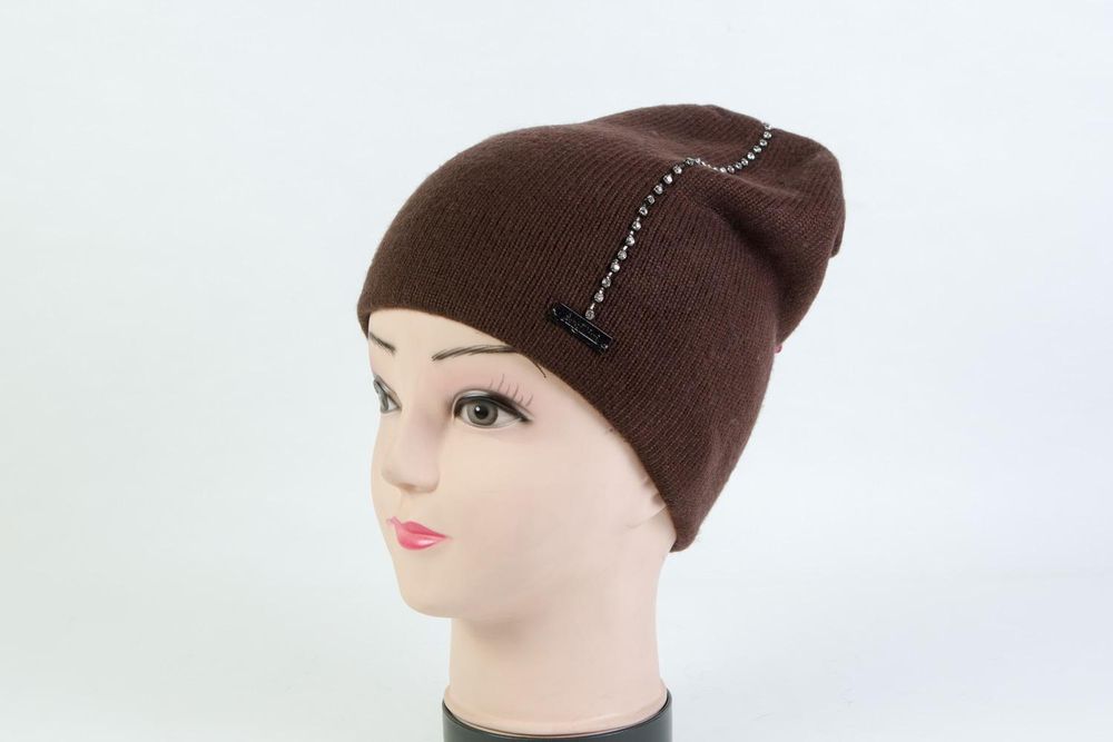 Стильная коричневая вязаная зимняя женская шапка из шерсти SH AH-6101