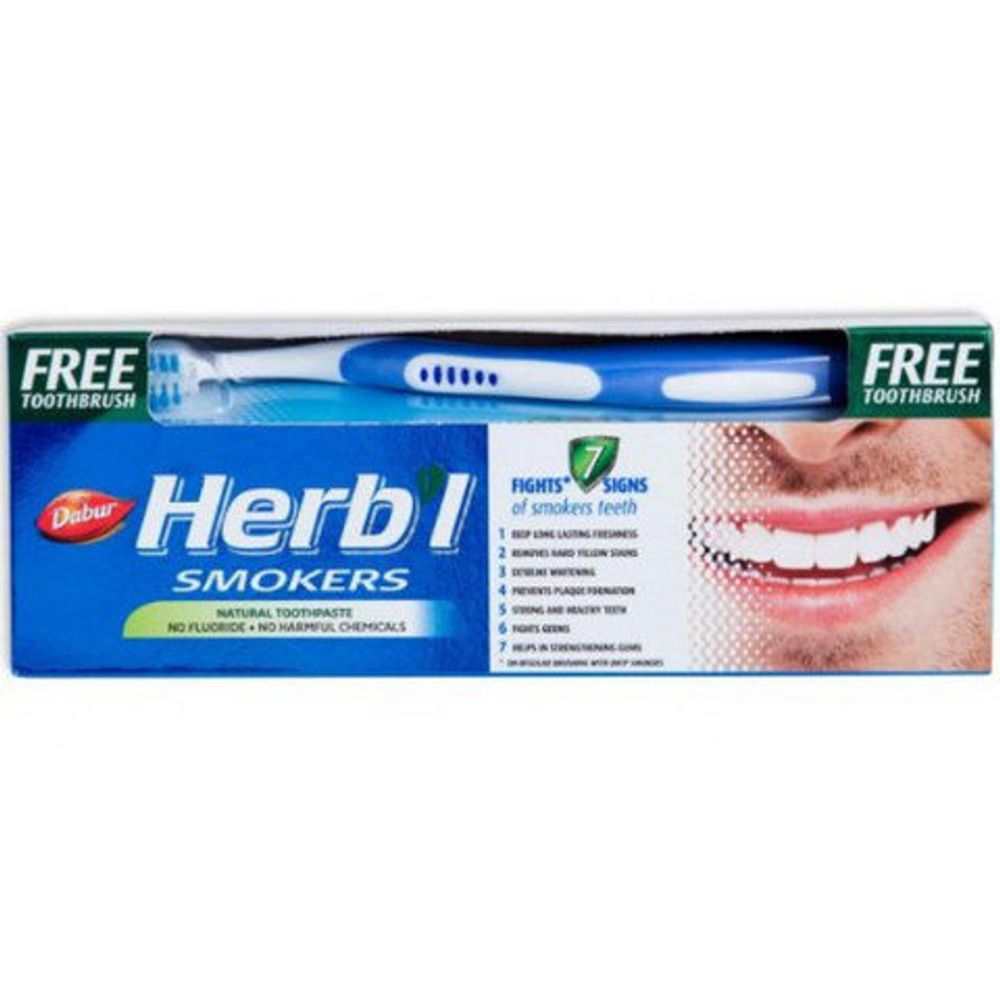 Зубная паста Dabur Herbl Smokers Для курильщиков от чайного, кофейного, табачного налет + зубная щетка 150 г