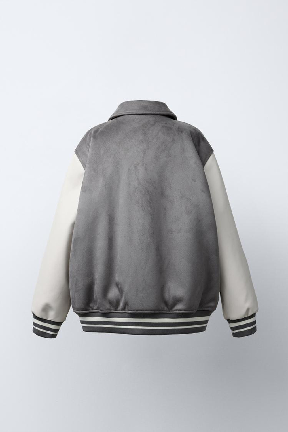 ZARA КОМБИНИРОВАННЫЙ БОМБЕР ИЗ ИСКУССТВЕННОЙ ЗАМШИ, СЕРЫЙ