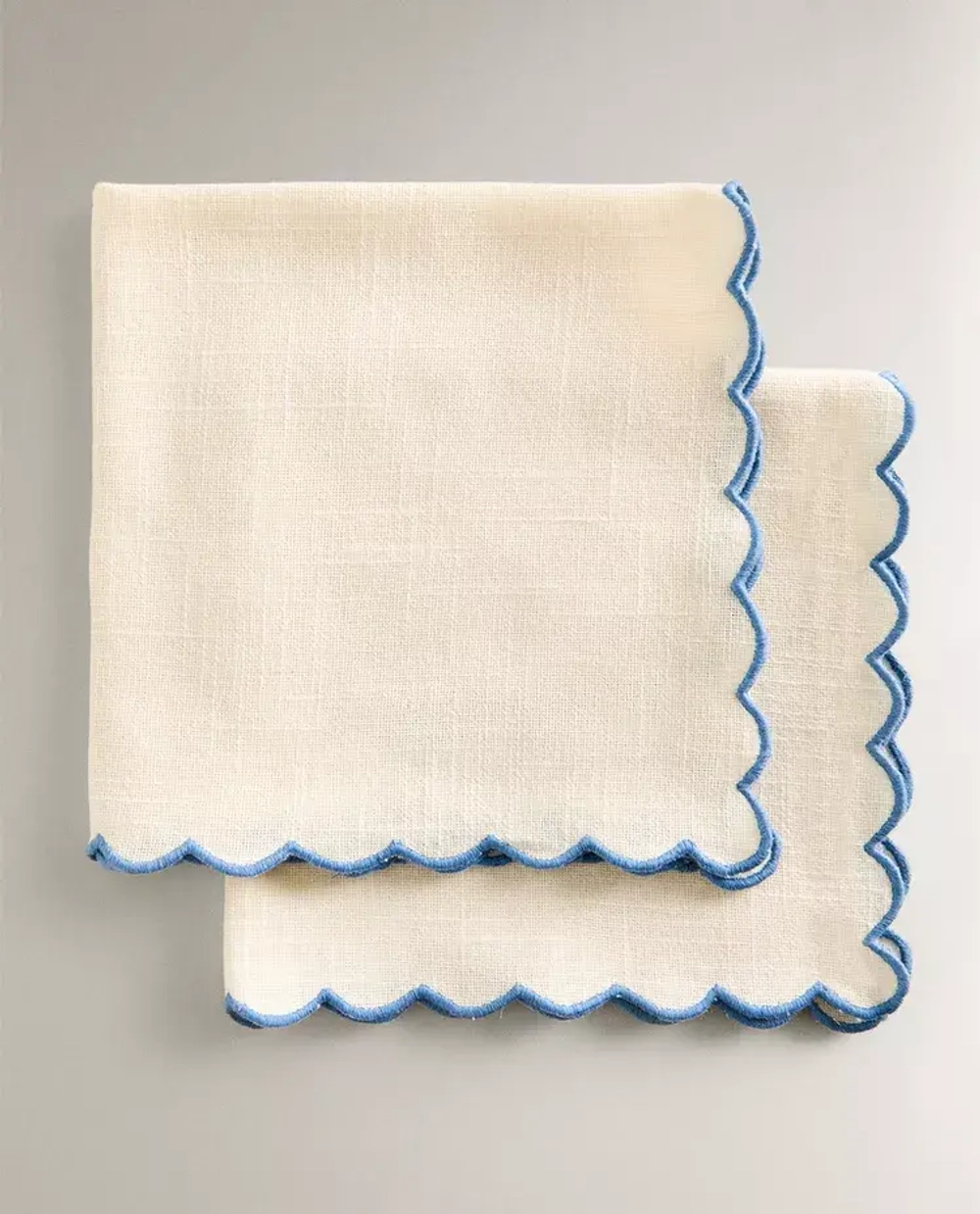 ZARA HOME НАБОР ХЛОПКОВЫХ САЛФЕТОК С КОНТРАСТНОЙ ОКАНТОВКОЙ (УПАКОВКА ИЗ 2 ШТ.), СИНИЙ