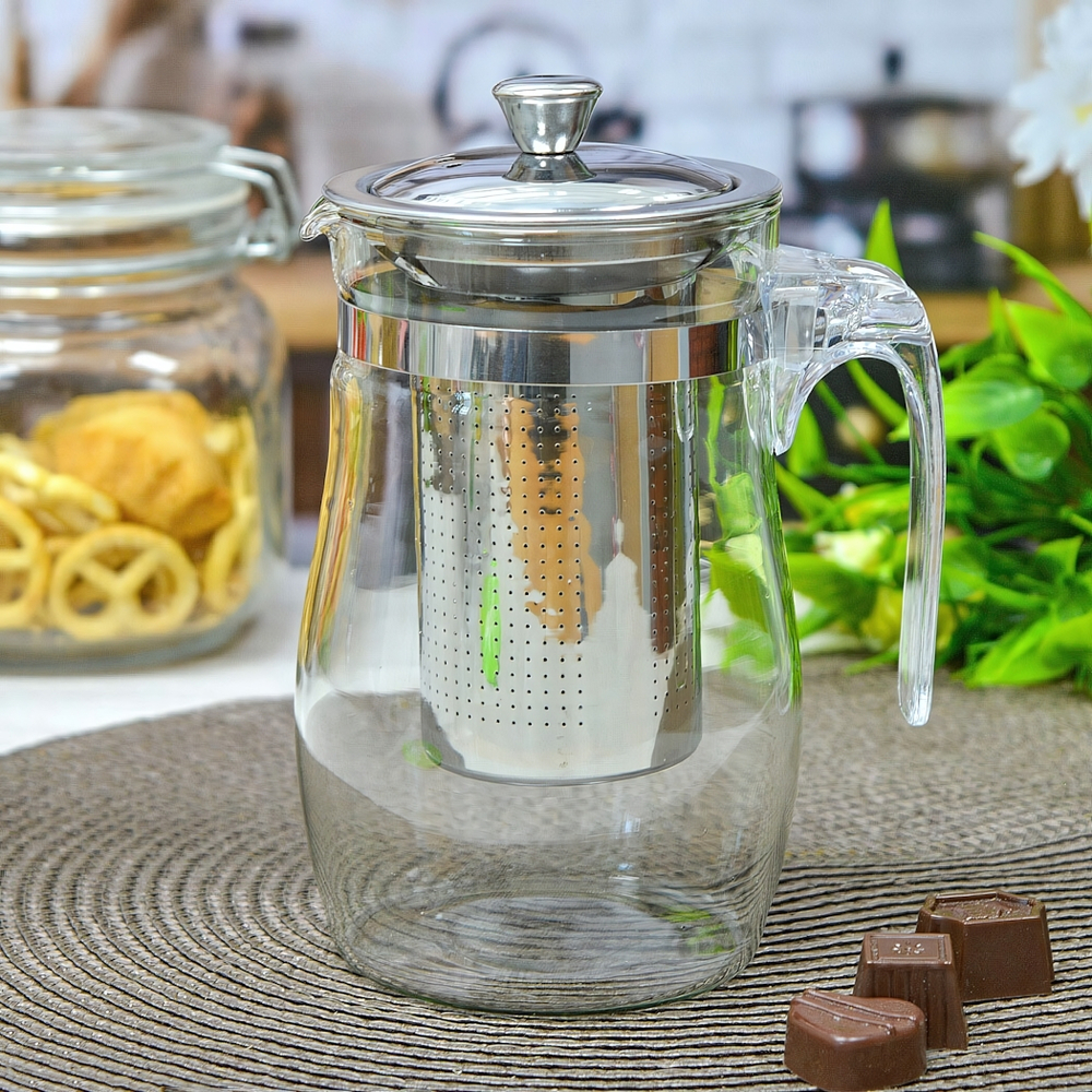 Чайник заварочный 0,75л стеклянный с металлическим ситом "Кувшин CX"