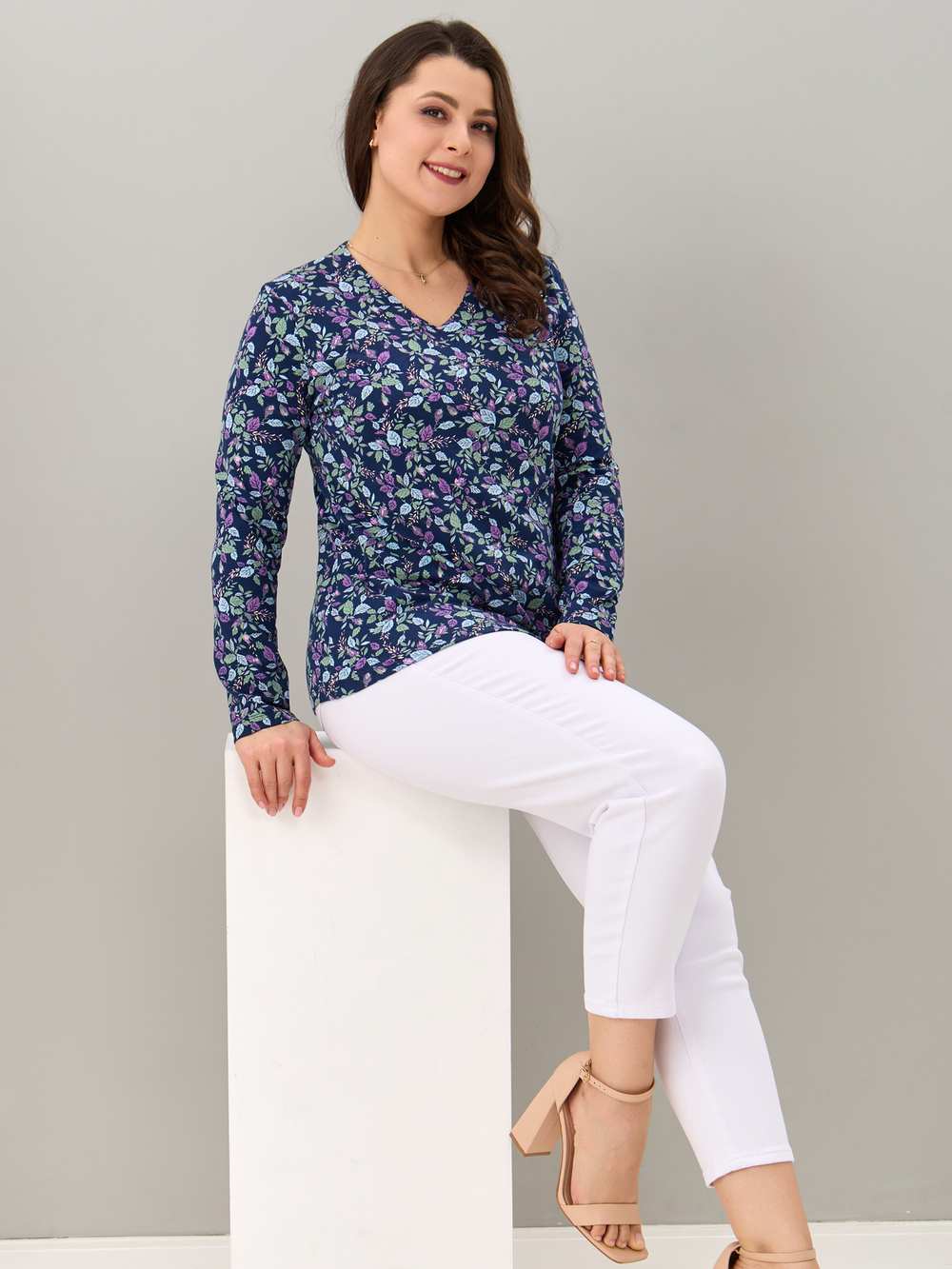 Лонгслив ЛНкл-080/синий-листьярозочка