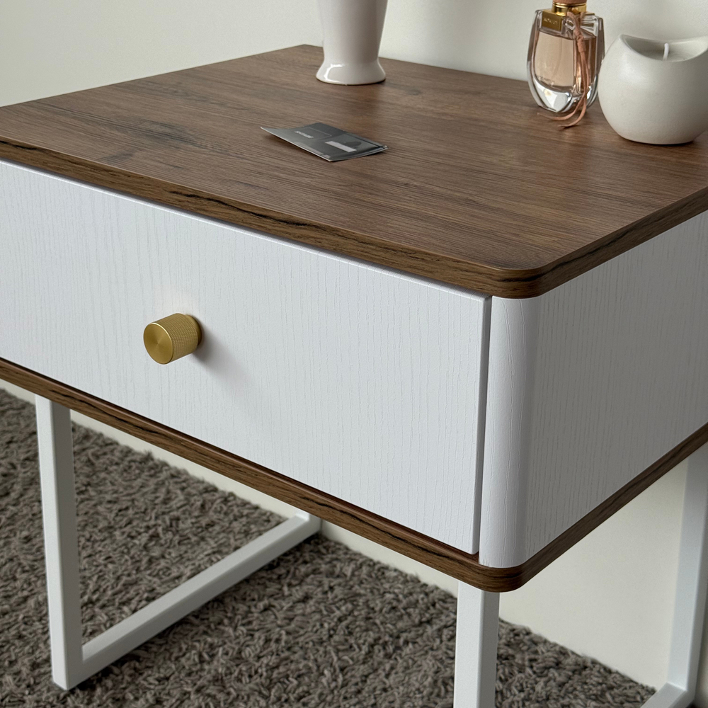 Тумба прикроватная на ножках ROYAL 5301 эко (Дуб Веллингтон-Белый-р.золото)