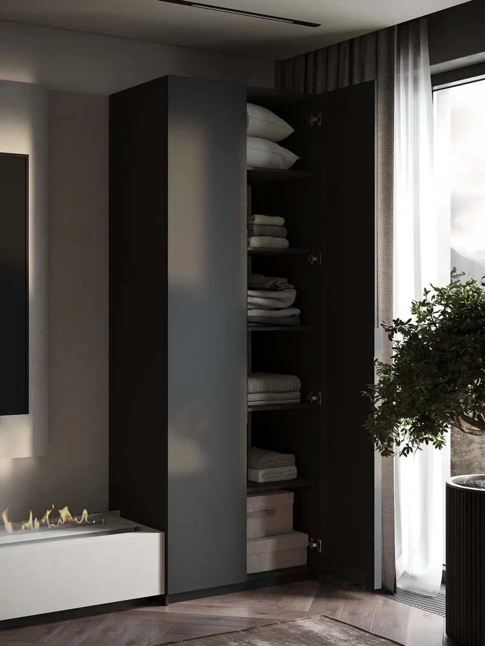 Шкаф Распашной Темно-серый 81х220x52,5 SOHO полки и ручка