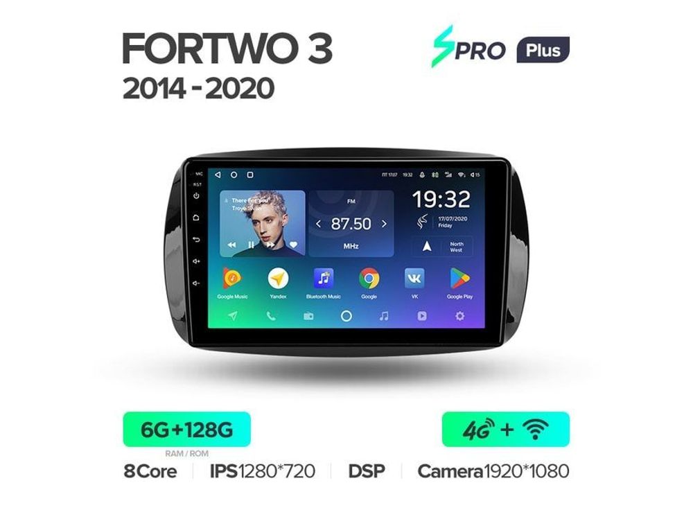 Магнитола Teyes SPRO Plus 6-128 Smart Fortwo 3 C453 A453 W453 2014 — 2020 9.0&quot;