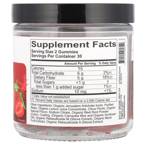 Organic India, Жевательные мармеладки с органической клетчаткой, клубника, 60 жевательных таблеток