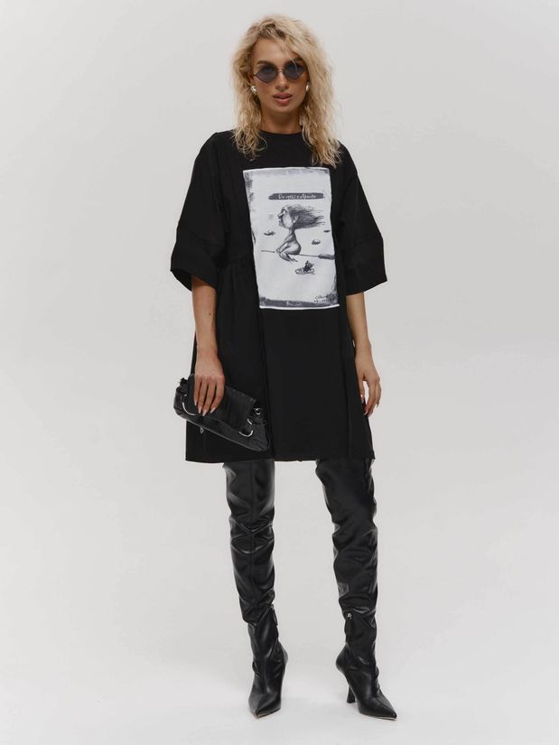 Платье футболка с принтом ДО ЛУНЫ, черное