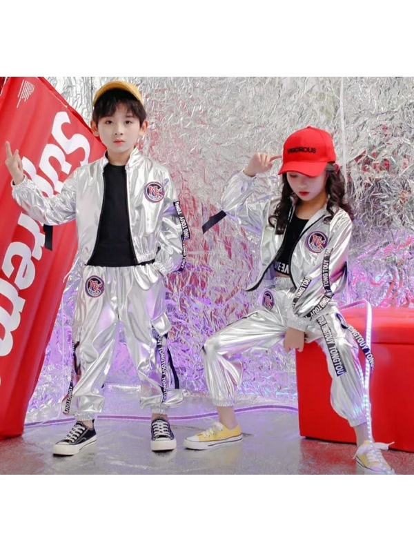 Костюм Хип хоп серебристый блестящий y2k металлик
