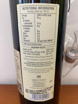 Оливковое Масло испанское PONS Reserva Arbequina Organic (Bio) Farming Extra Virgin, 500 мл Испания, КАТАЛОНИЯ