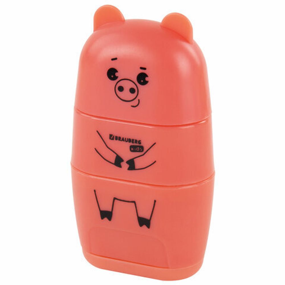 Точилка с ластиком 2 в 1 BRAUBERG KIDS "Зверушки", 2 отверстия, дизайн ассорти, 271989