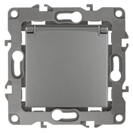 Розетка 1-м СП Эра12 12-2103-12 16А IP20 16AX 250В 2P+E Schuko защ. шторки с крышкой механизм графит Эра Б0019327