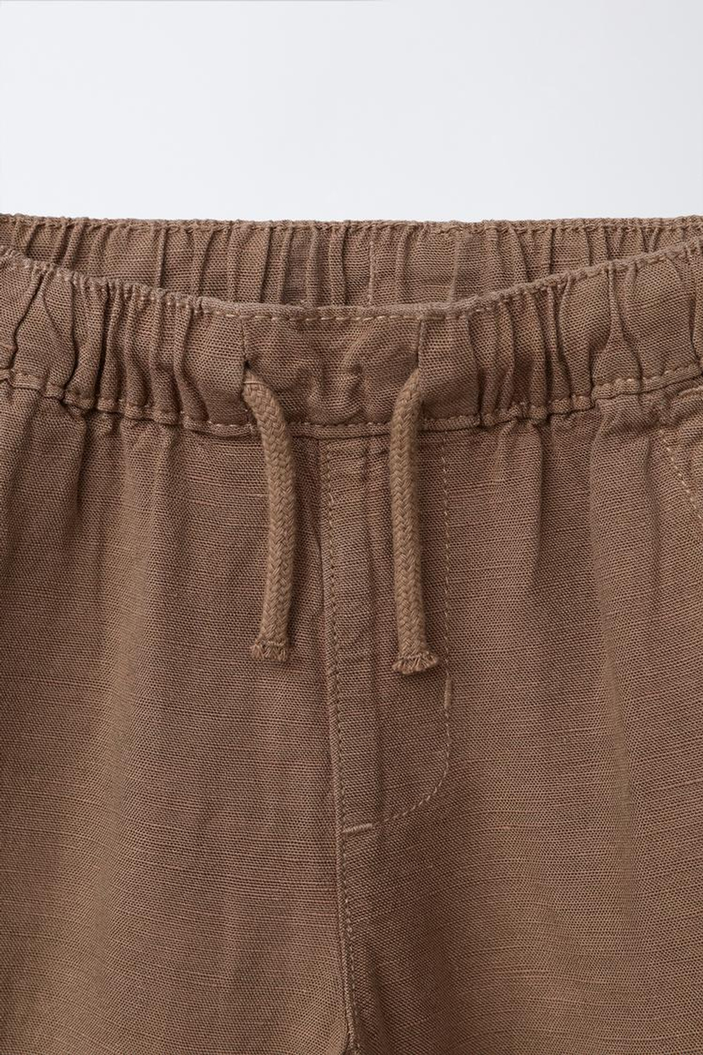 ZARA БРЮКИ СТРУЯЩЕГОСЯ КРОЯ ИЗ СМЕСОВОГО ЛЬНА, КОРИЧНЕВЫЙ