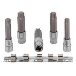 Набор головок-бит Torx 6-лучевых, 5 пр.(Т60,Т70,Т80,Т90,Т100, L-100мм) 1/2'', на планке Forsage F-40914L