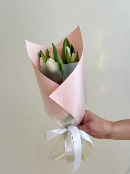 Быстросборная упаковка форма № 0 под 3/5/7/9 тюльпанов.Цвет: прозрачная матовая с розовой пленкой.