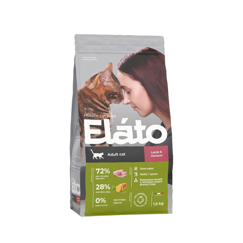 Сухой корм для взрослых кошек с ягненком и олениной Elato Holistic