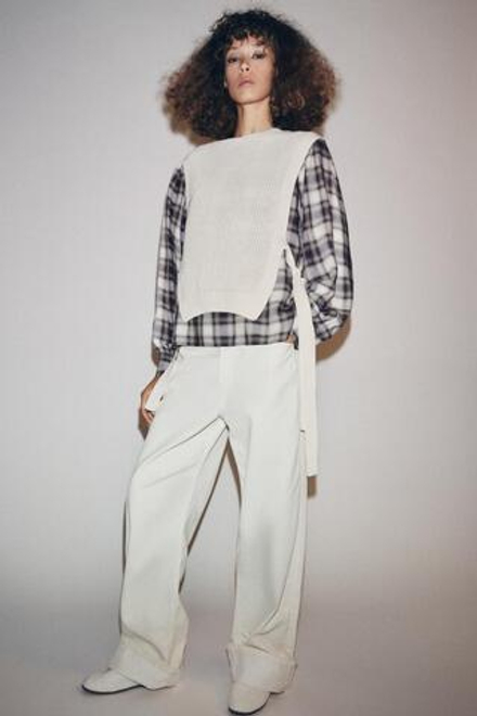 ZARA КОМБИНИРОВАННАЯ РУБАШКА В КЛЕТКУ С ЖИЛЕТОМ, ЭКРЮ